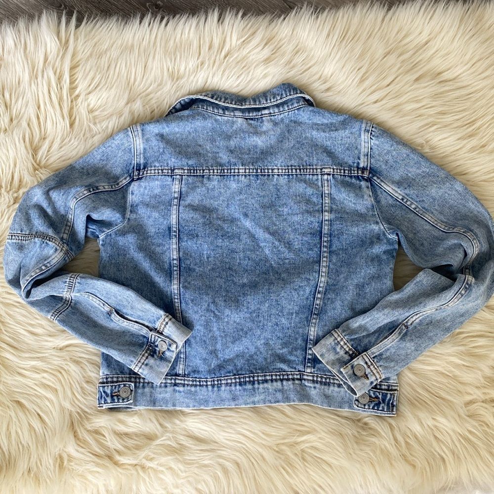 Free People Denim Jacket sz S Boho Western Layering Beach Coastal Preppy - Picture 11 of 16